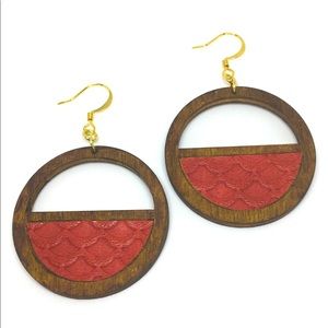 Red Scallop Faux Leather Earrings